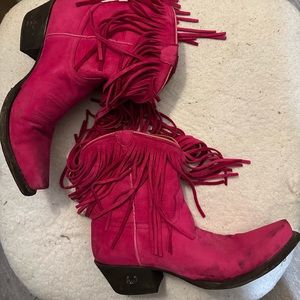 Eight Second Angel - pink fringe Cowgirl Boots